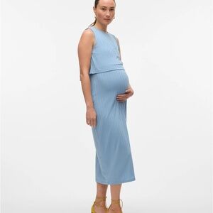 Mama Licious Light Blue Maternity/Nursing Dress